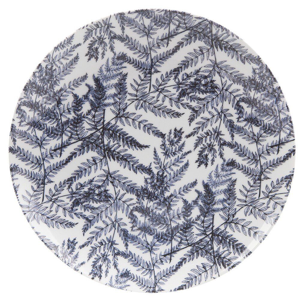 Assiette plate motif feuillage bleu et blanc Ø26.5cm