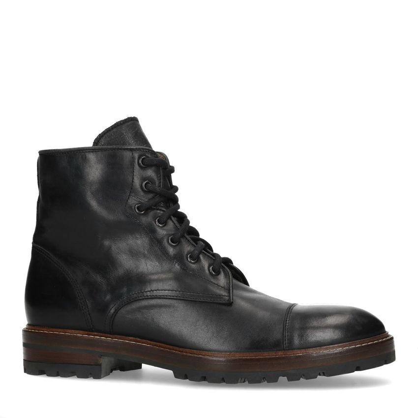 Manfield Zwarte leren veterboots