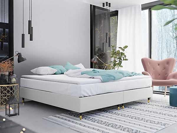 Lit continental Logan 109, Double, Blanc, Faux cuir, Disponible