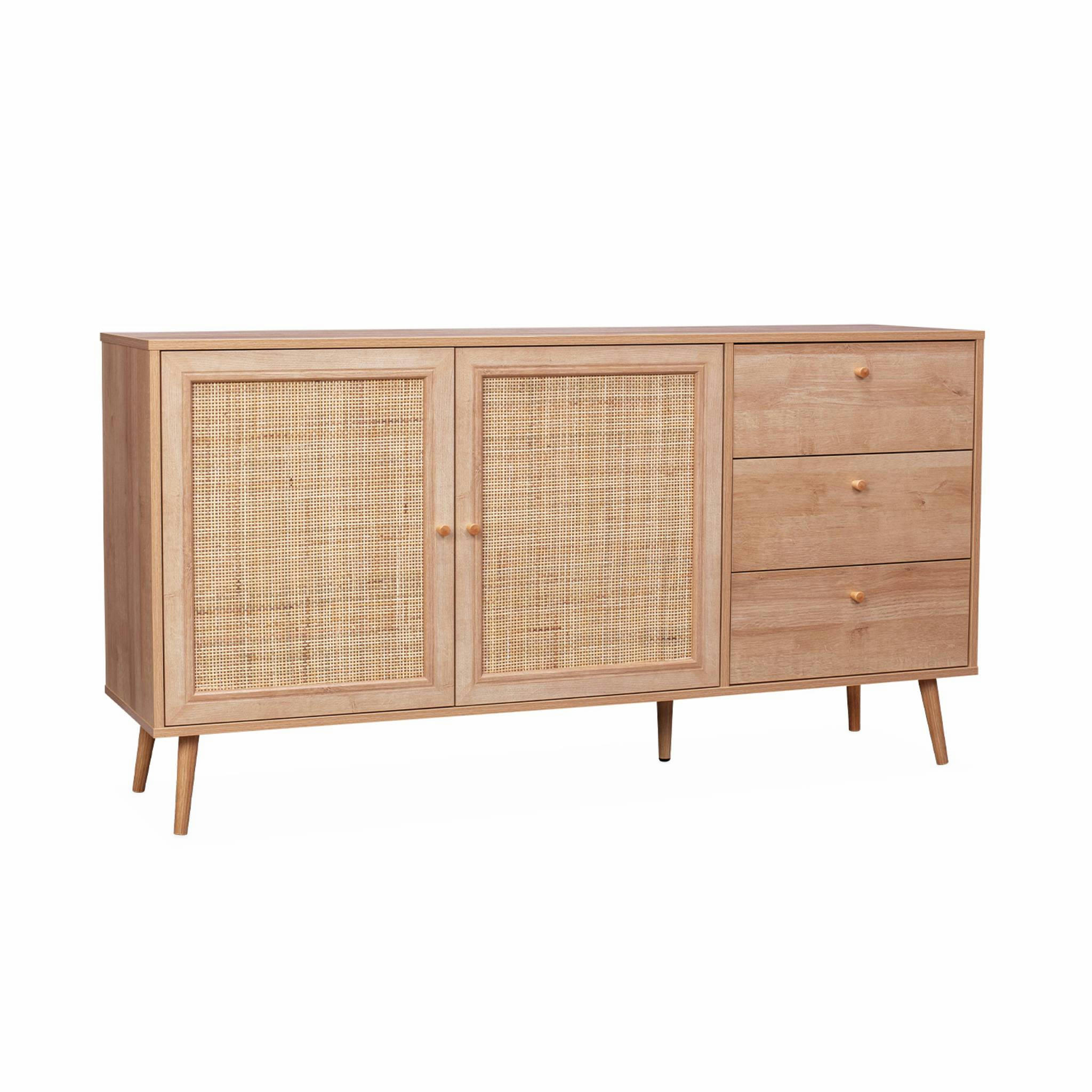 BOHÈME - Buffet de rangement naturel en cannage 150 x 39 x 79cm