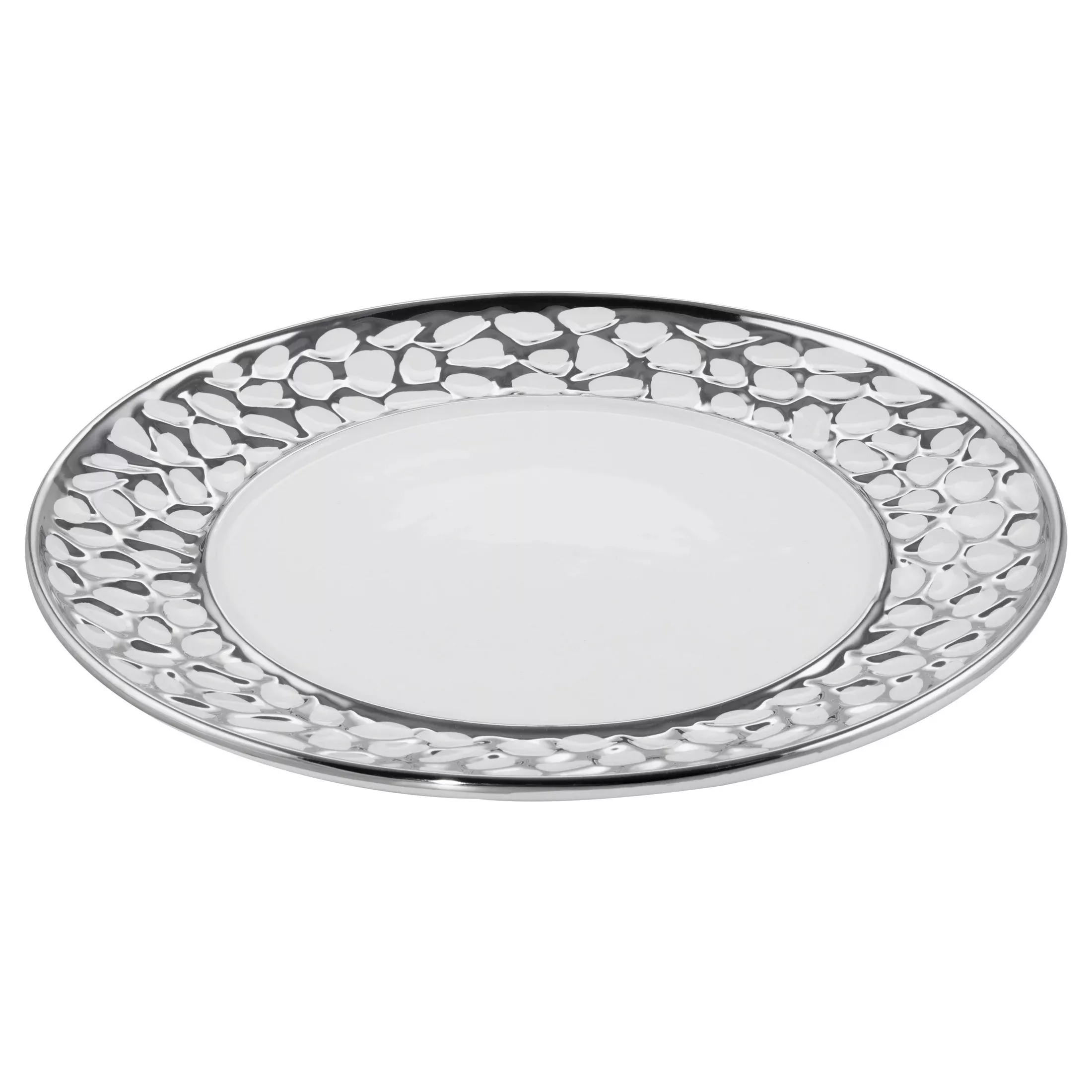 Patera ceramiczna dekoracyjna biało-srebrna okrągła średnica 30x2 cm MADLEN