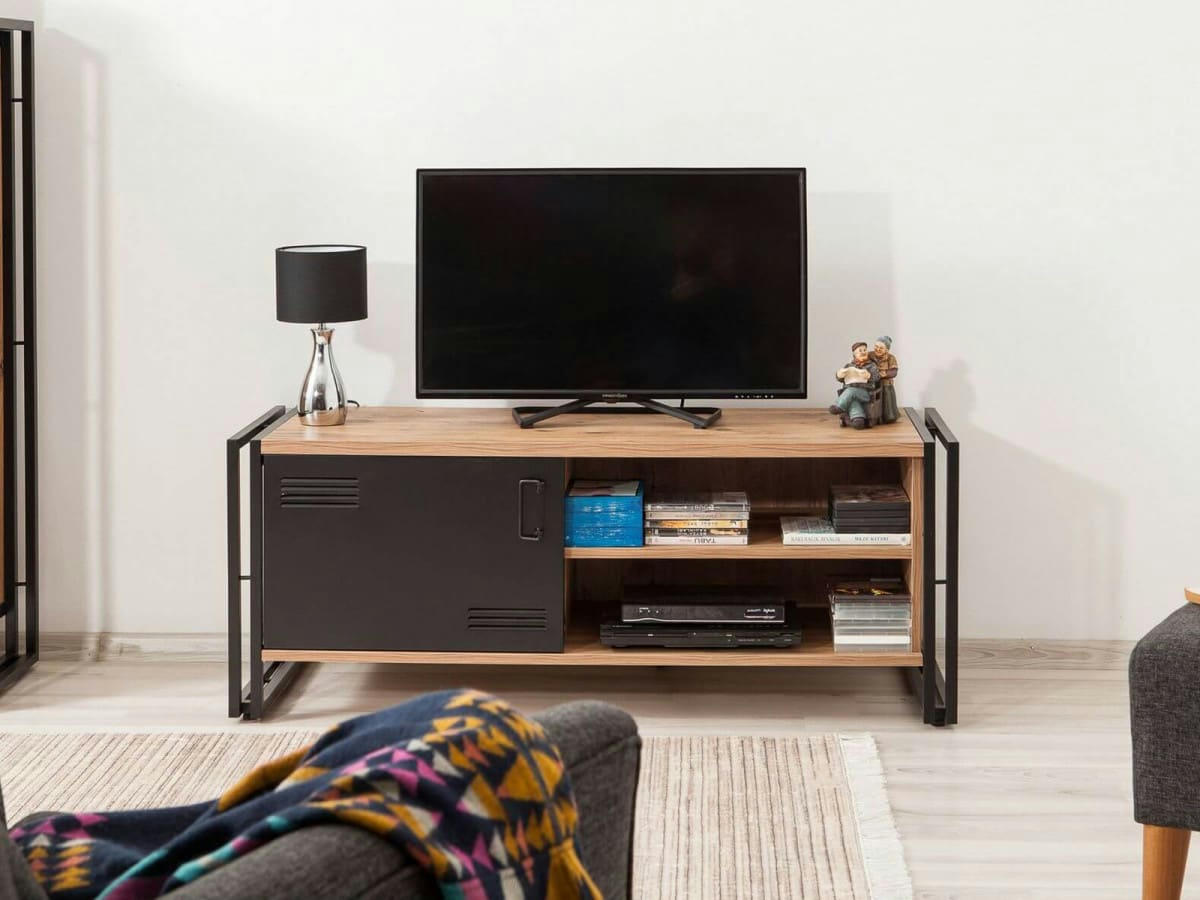 TENGA - TENGA - Meuble TV 130 cm Bois clair et Noir