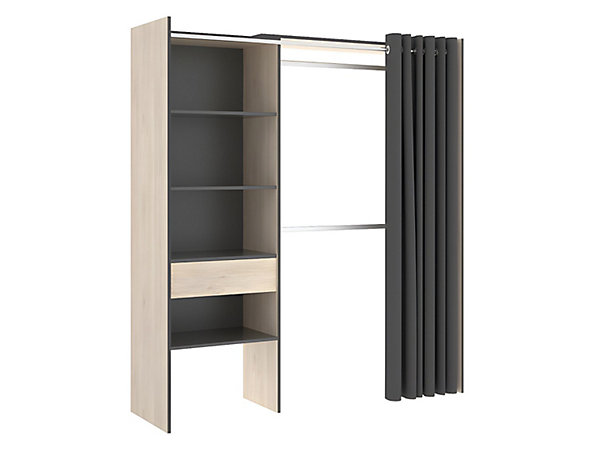 Dressing d'angle extensible GONTRAN - L164/214 cm - Chêne et anthracite