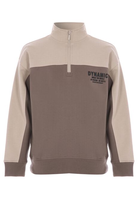 Older Boys Brown Colour Block Quarter Zip Sweatshirt
