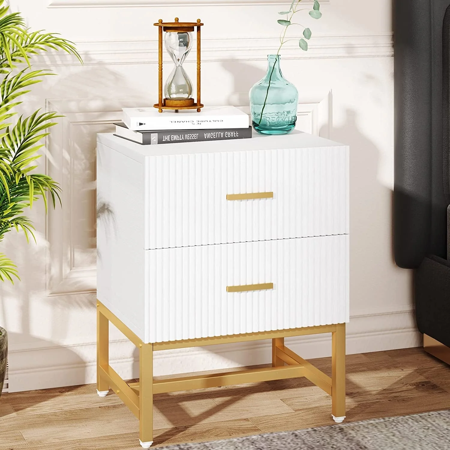 2-Drawer Modern White Nightstand Bed Side Table Storage End Table