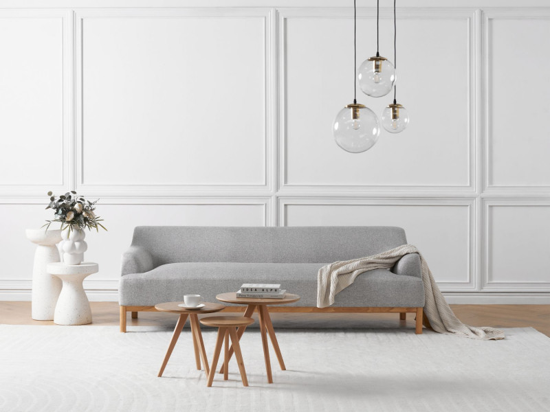 Sofa 3-osobowa tapicerowana drewno nogi szara