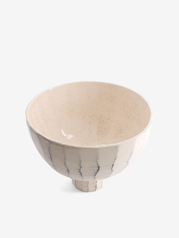 Grand vase rayures bleu ecru