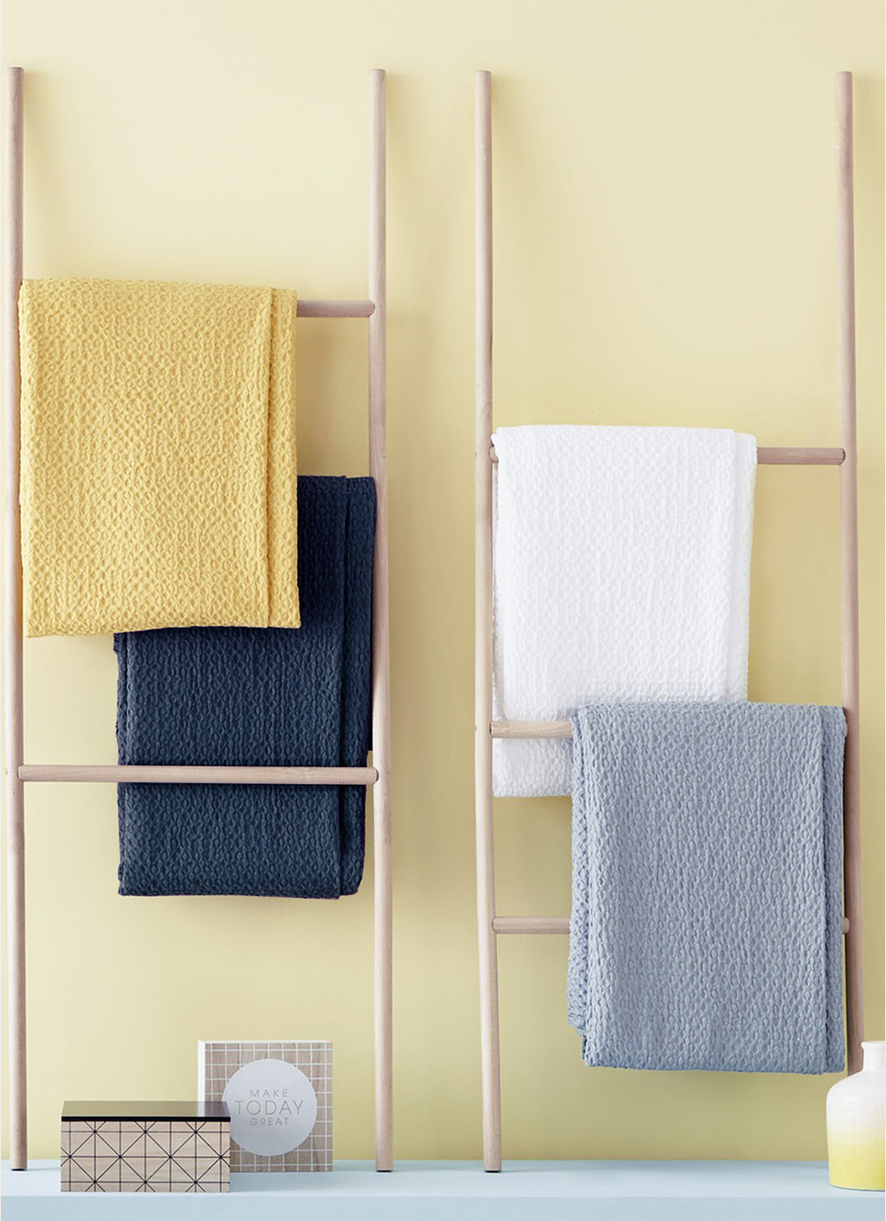 JETÉ DE LIT EN COTON LAVÉ NID D'ABEILLEBLANC