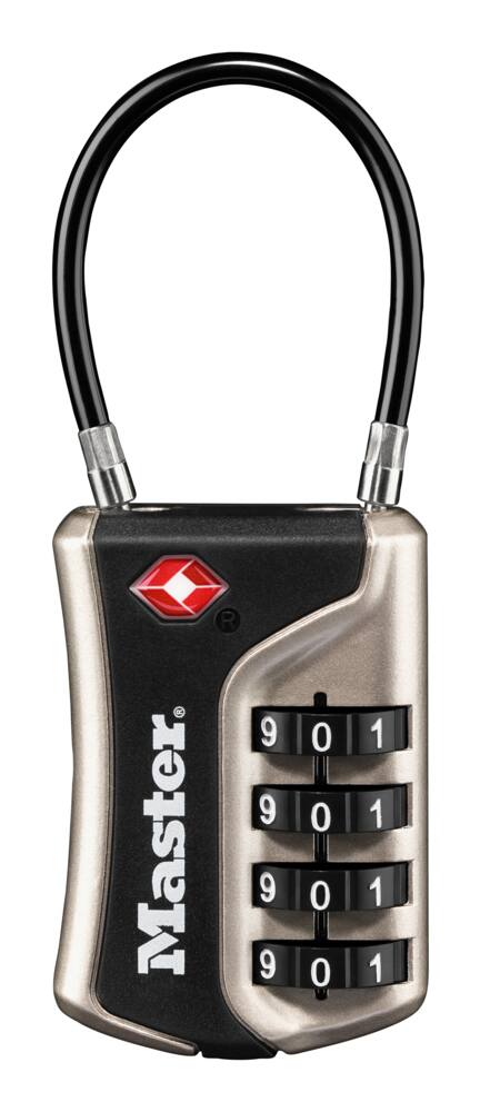 Master Lock 36mm-Wide Resettable Numeric-Combination 4-Dial TSA Luggage Lock, Assorted Colours