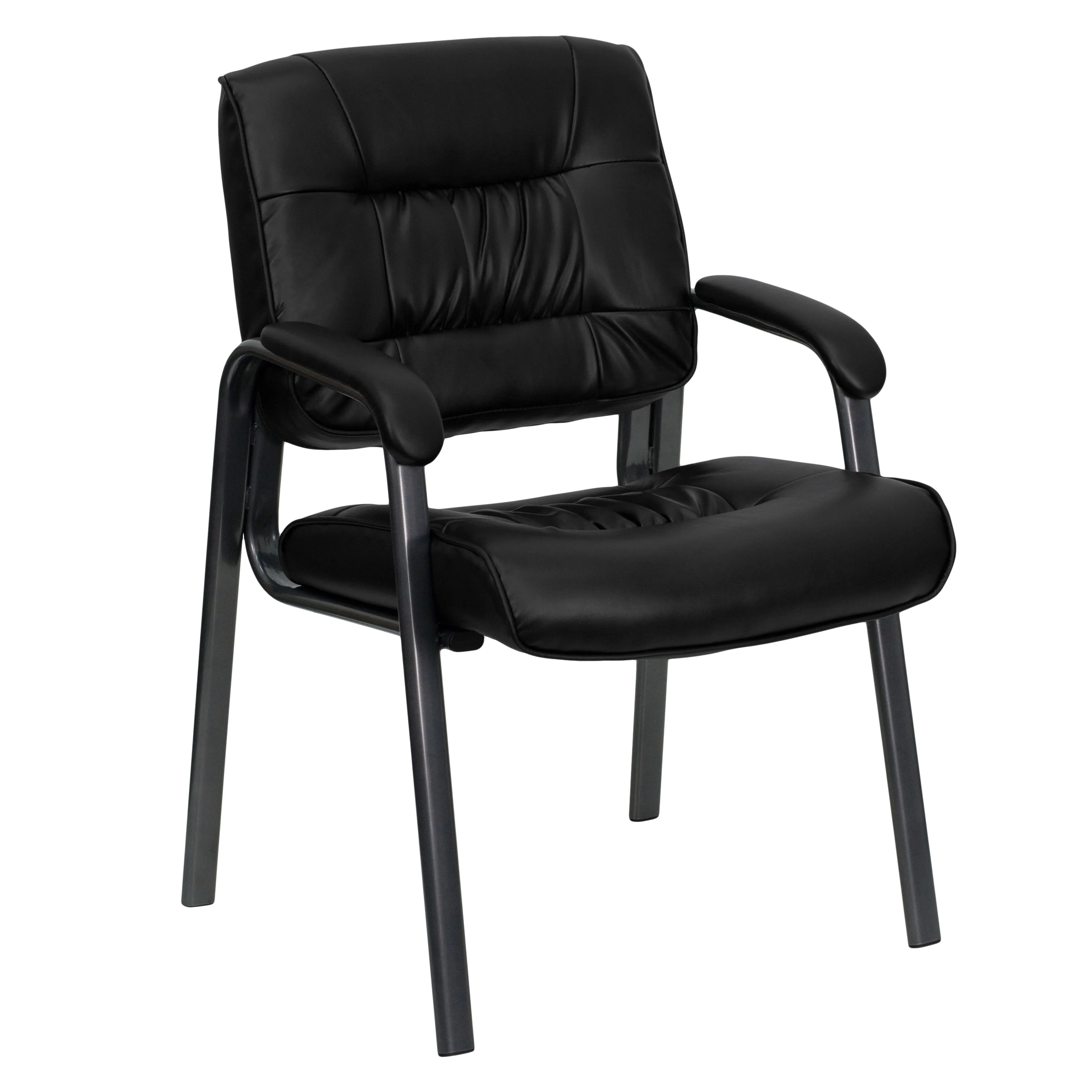 LeatherSoft Executive Side Reception Lounge Chair with Titanium Gray Frame