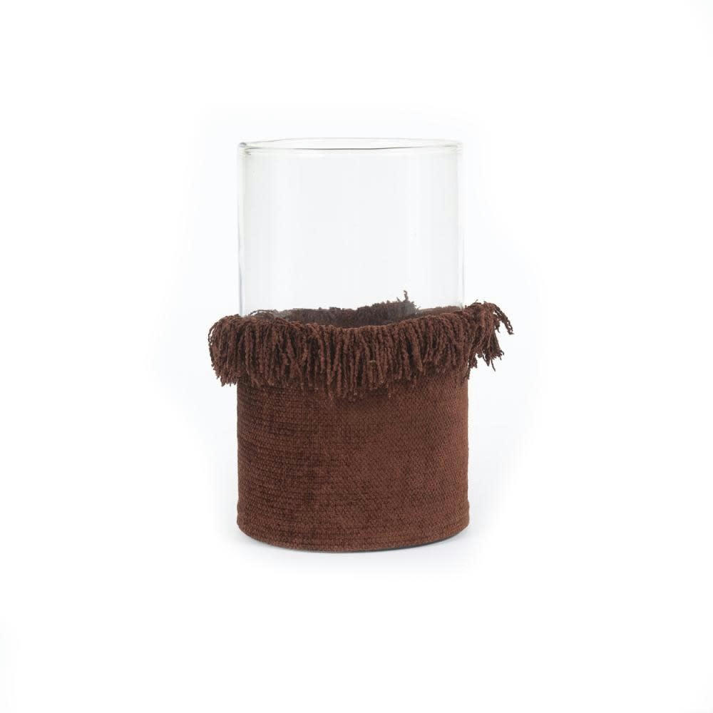 OH MY GEE - Bougeoir en verre et velour bordeaux 15x25