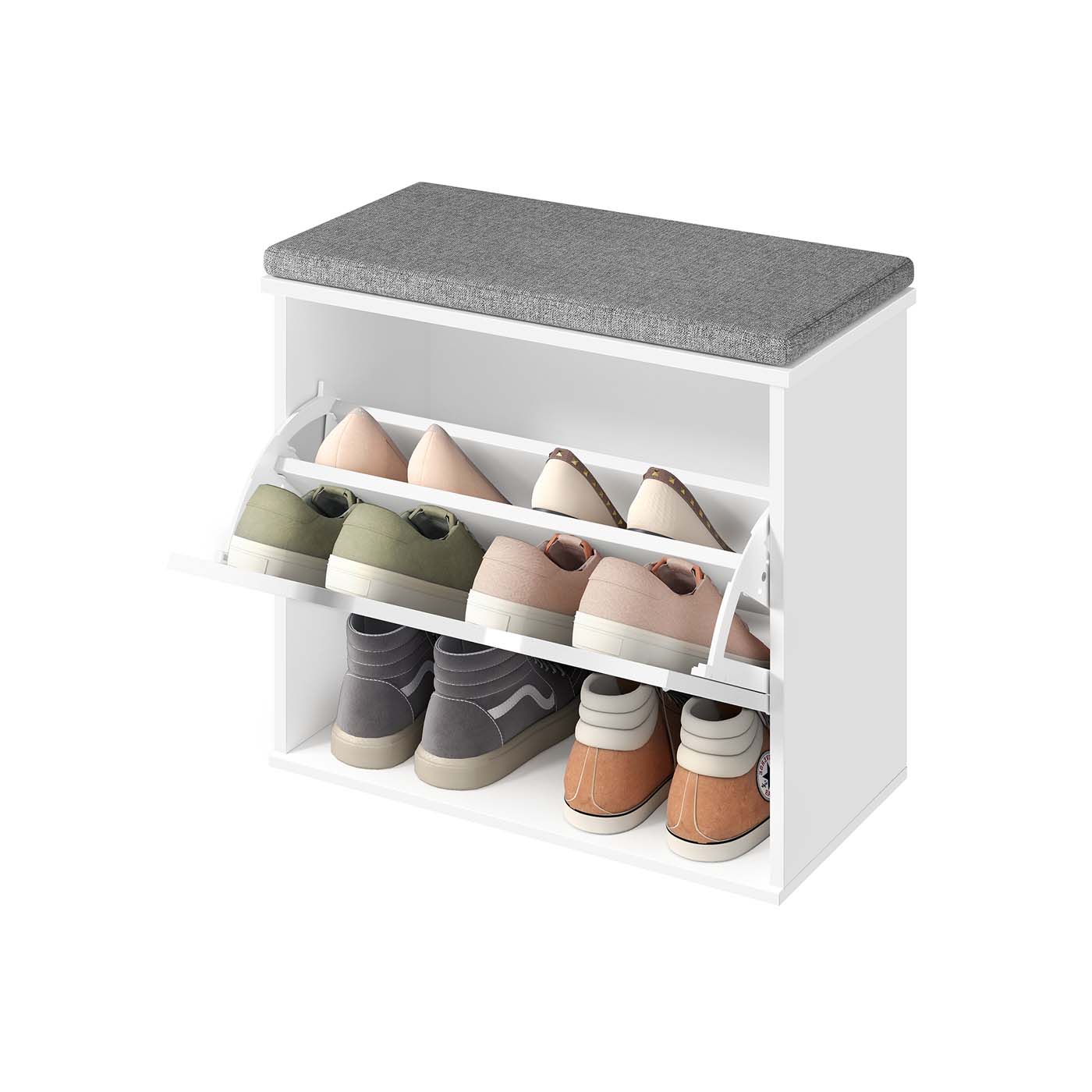 Banc à chaussures rembourré avec tiroir rabattable