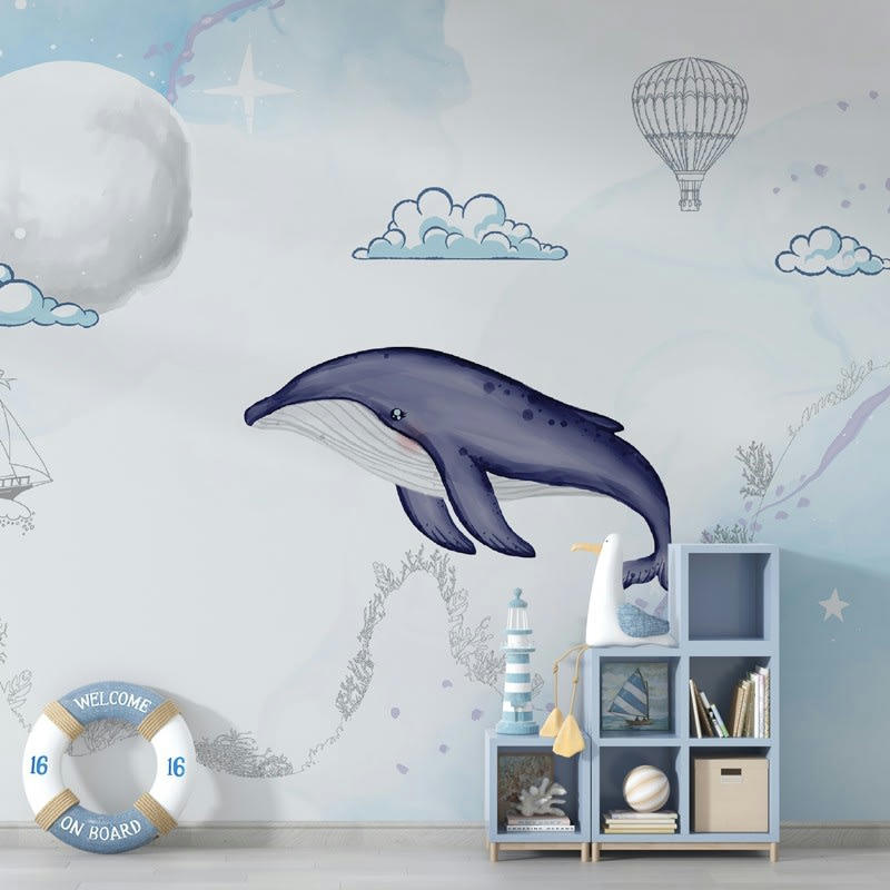 ATLANTIDE - Papier Peint Panoramique L336xH270cm Bleu Océan Baleine