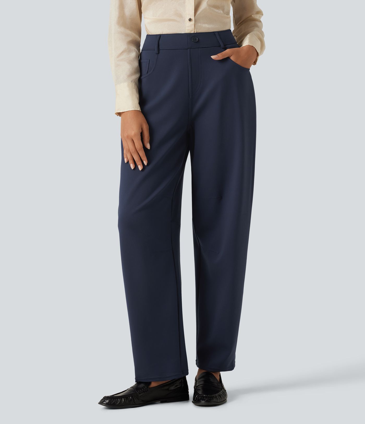 Pantalon de bureau Halara Flex™ taille mi-haute coupe barrel avec poches