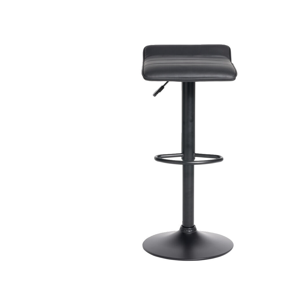 Tabouret de bar Majestik assise carrée simili noir et pied métal réglable H84cm