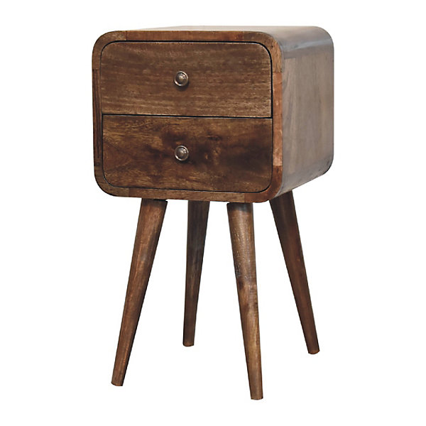 Artisan Furniture Bois massif Mini courbé gris délavé table de chevet, 2 tiroirs, beige