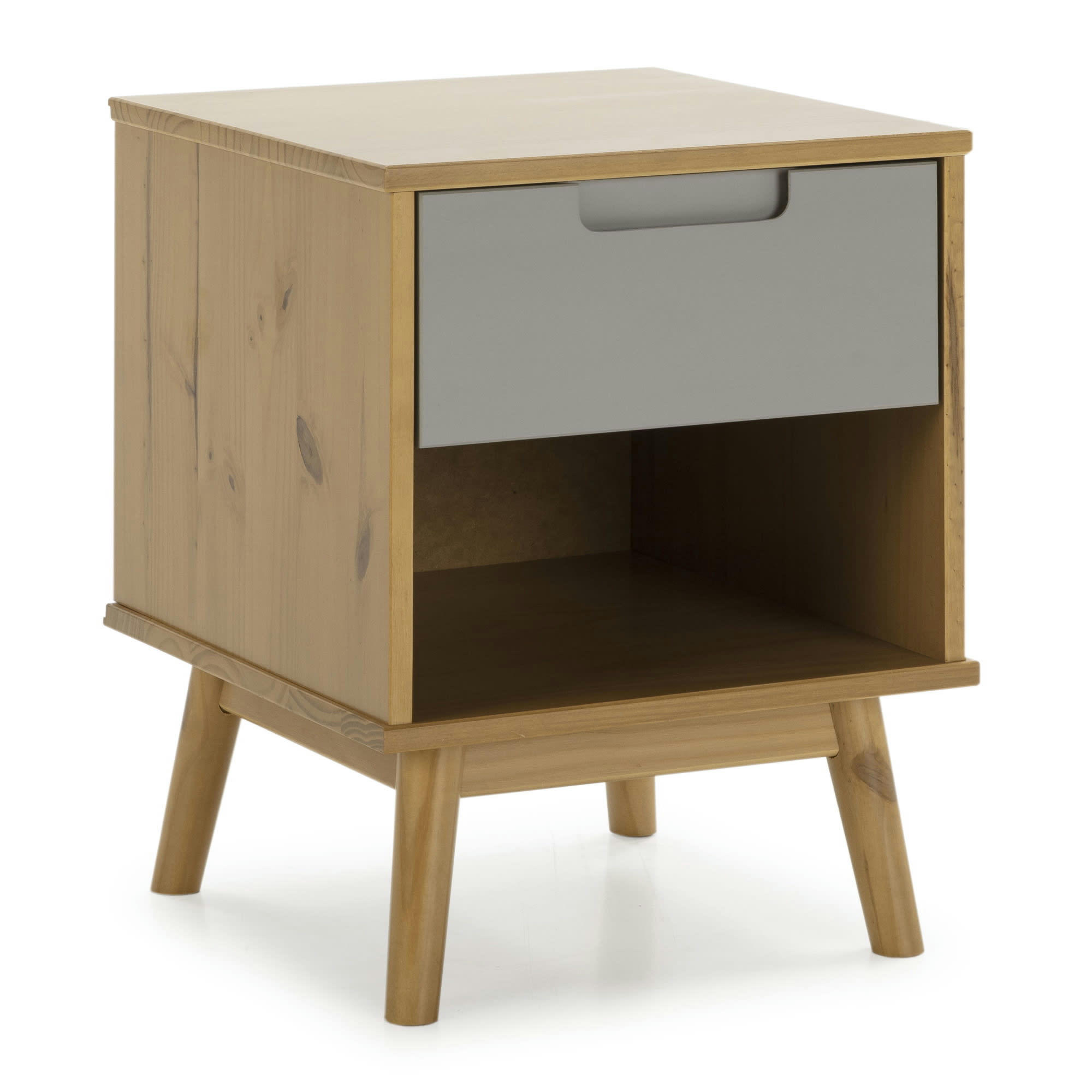 BRUCE - Table de chevet 1 tiroir couleur bois et gris, bois massif