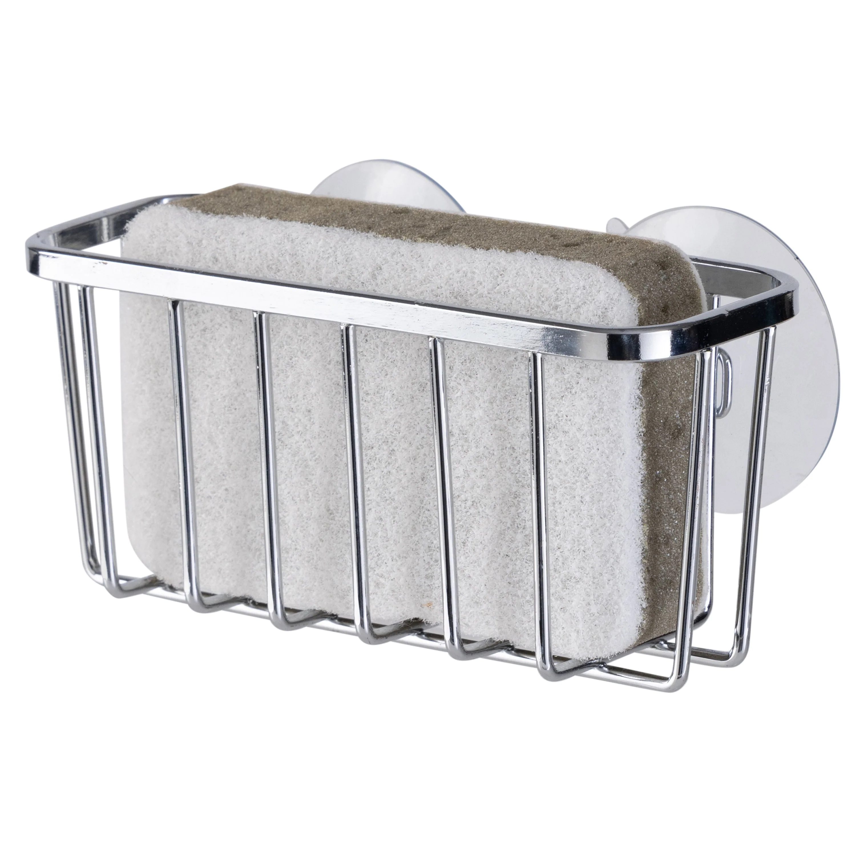 Simply Kitchen Details Silvertone Chrome Iron Suction-mount Sponge Holder - 5.5 x 2.0 x 2.5