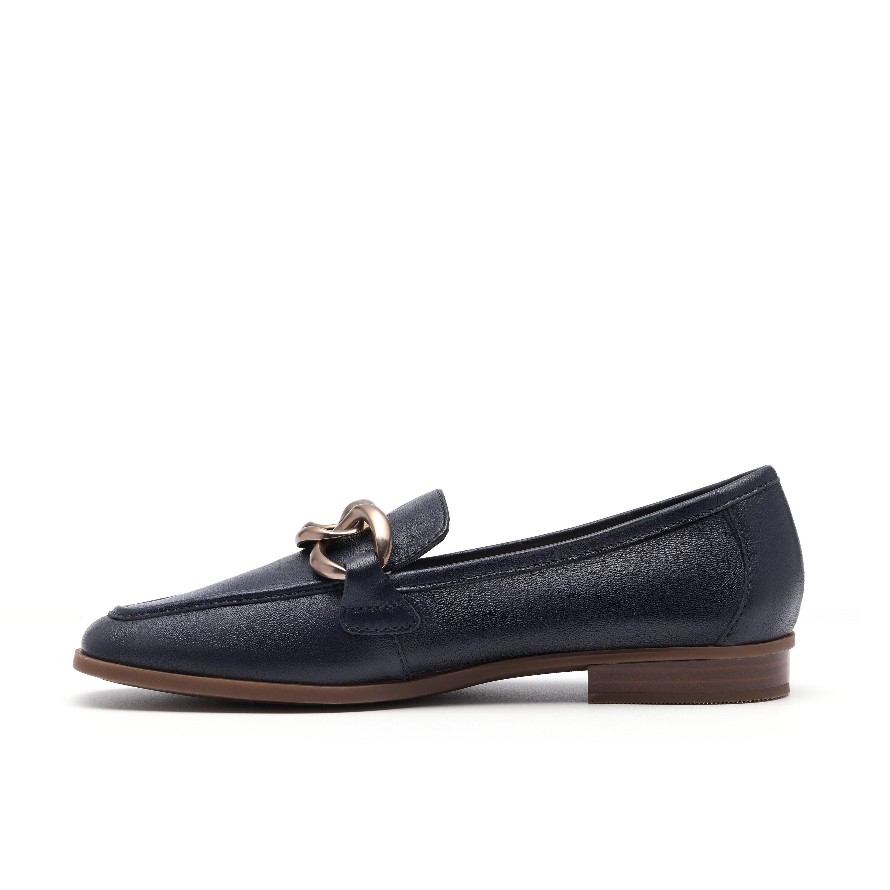 Clarks Sarafyna Iris Navy Leather Loafers,Slip Ons