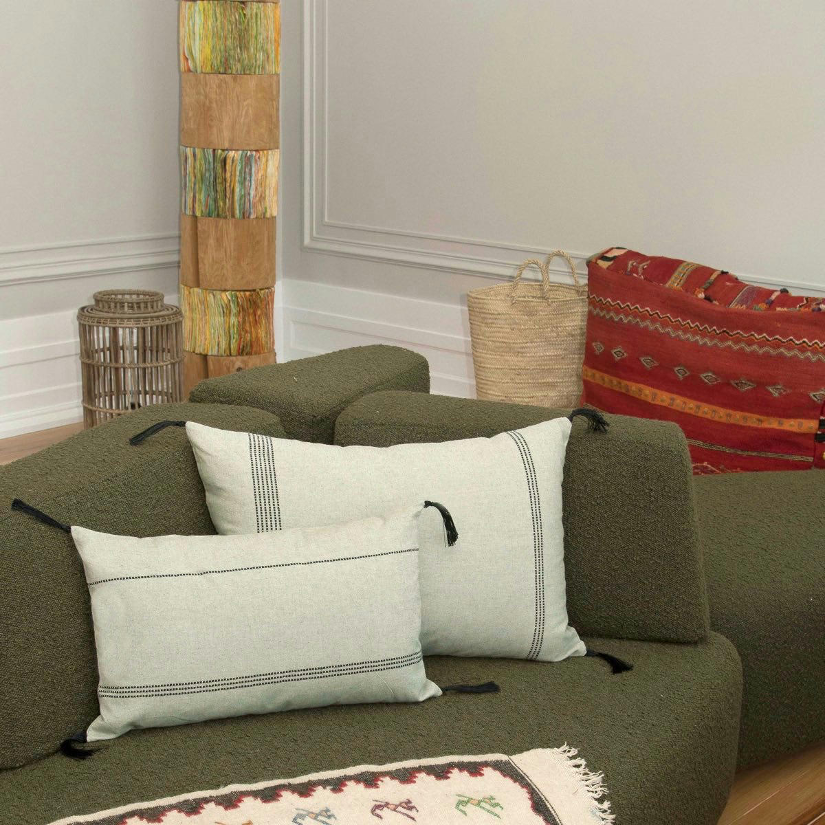 HANA - Housse de coussin coton  50x30 olive