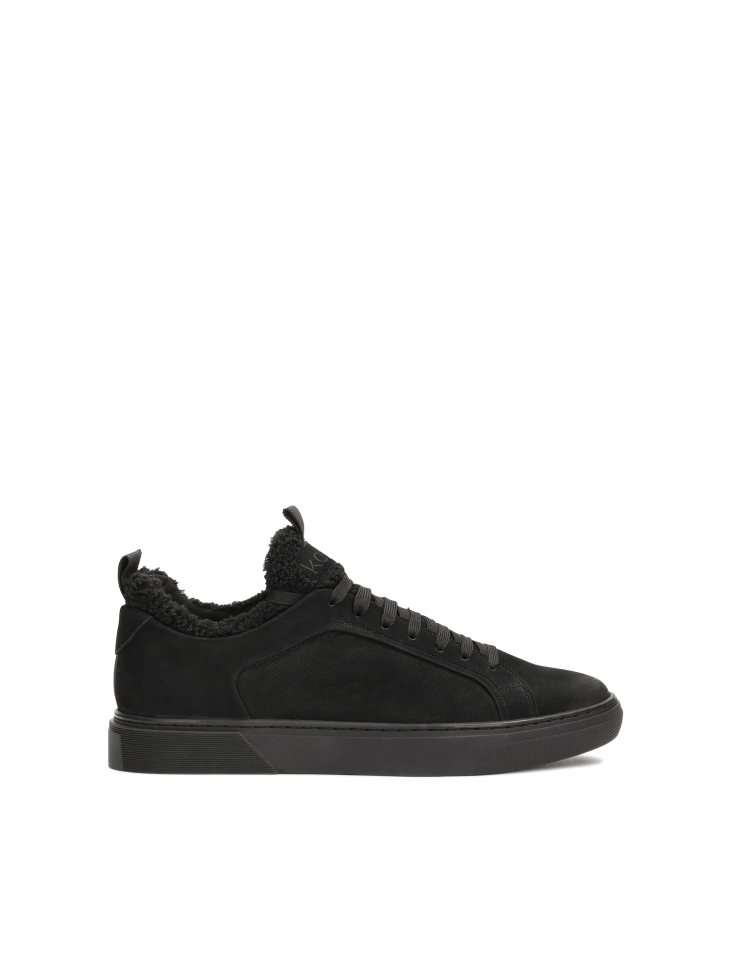 Black nubuck and fabric sneakers