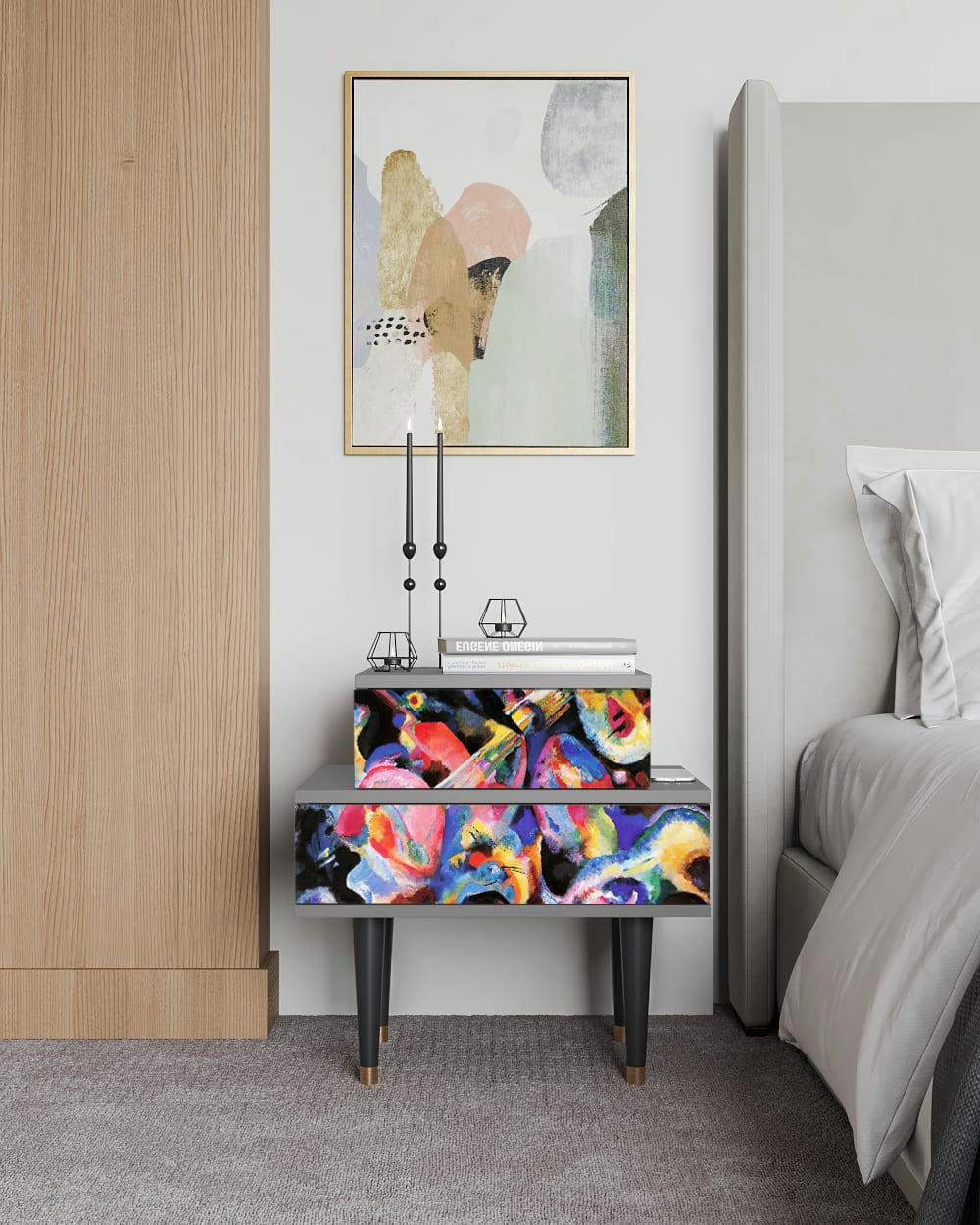 KANDINSKY - Table de chevet multicolore 2 tiroirs L 58 cm