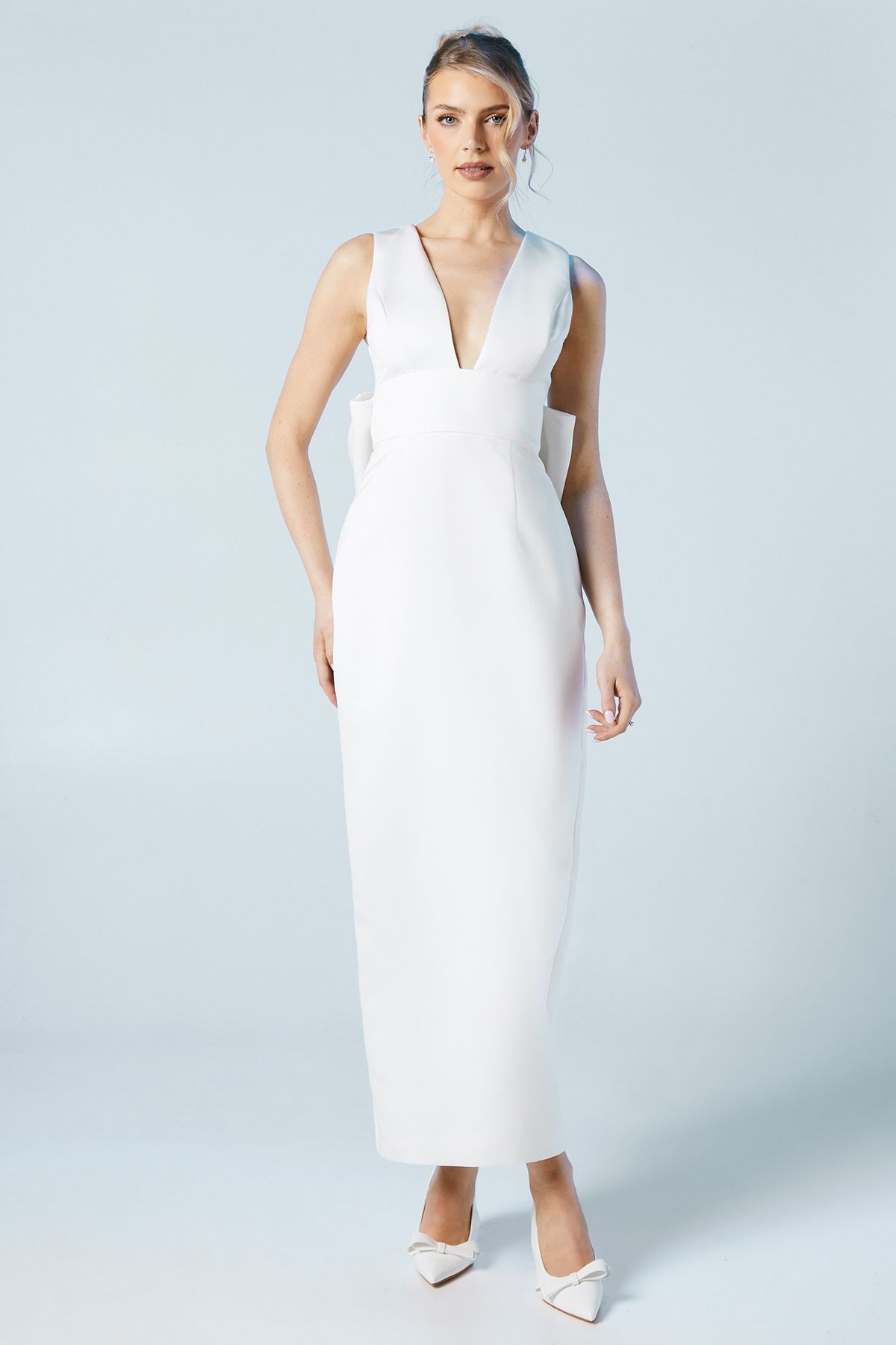Coast Coast Honoured Plunge Neck Structured Satin Bow Back Wedding Dress