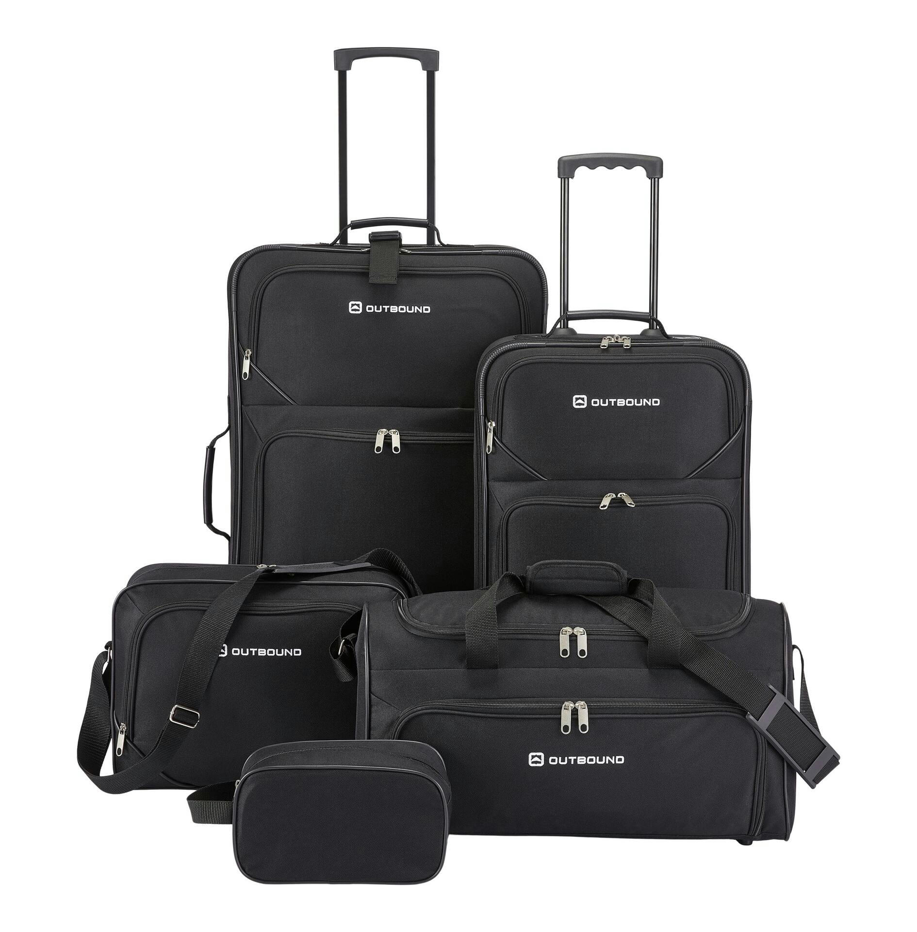 Outbound 5-Piece Softside Wheeled Travel Luggage Suitcase Set w/ Duffle, Boarding Tote & Toiletry Bags