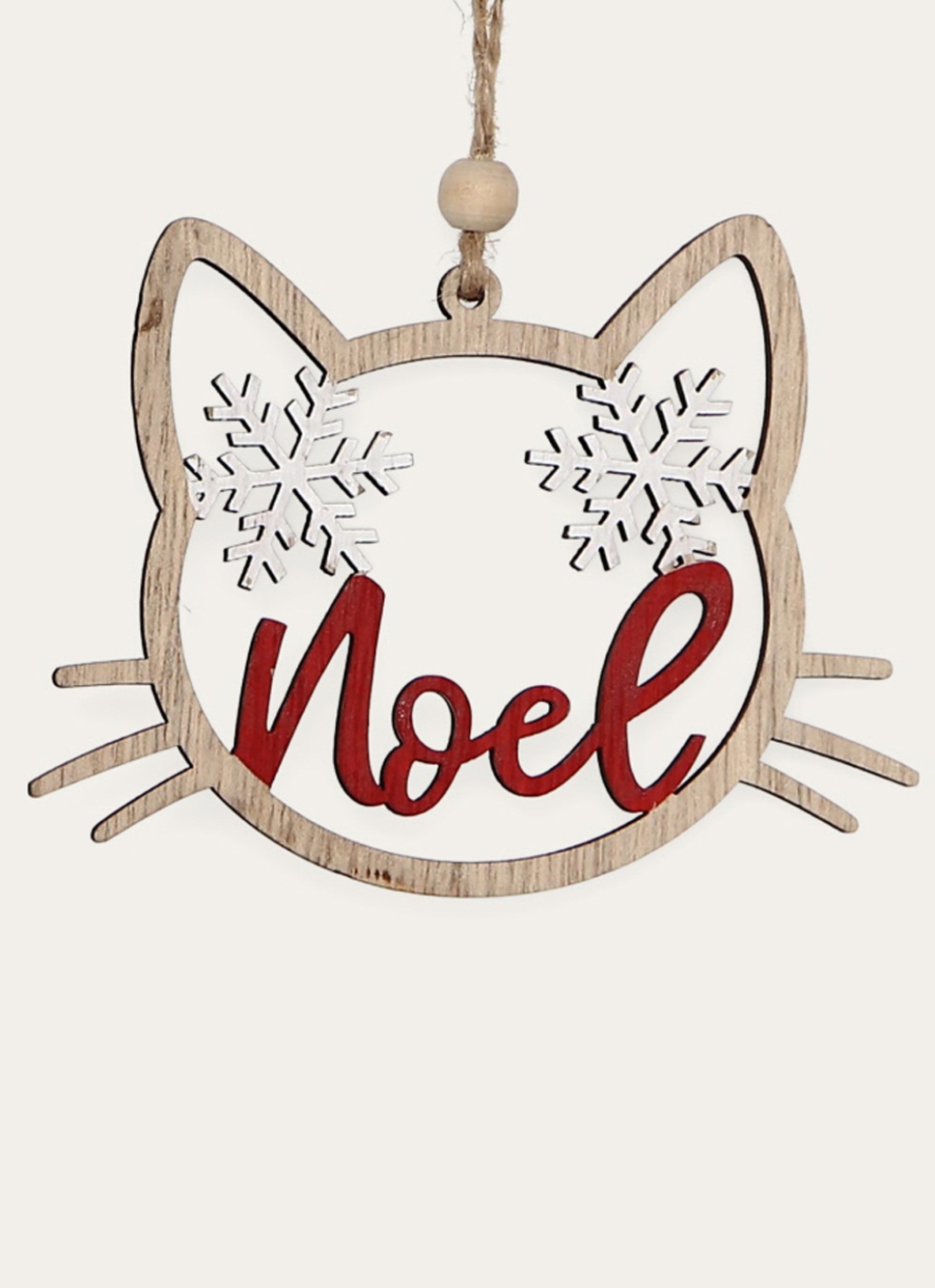 DÉCORATION DE NO&Euml;L TÊTE DE CHAT à SUSPENDRE BEIGE