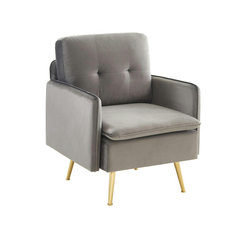ADAM - Fauteuil  velours anthracite avec piètement en métal doré