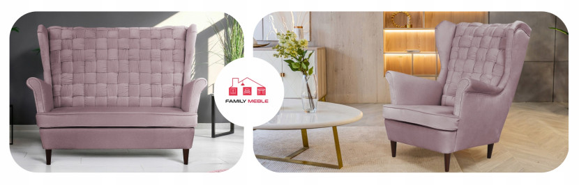 Zestaw wypoczynkowy Carol sofa fotele paski Family Meble turkusowy