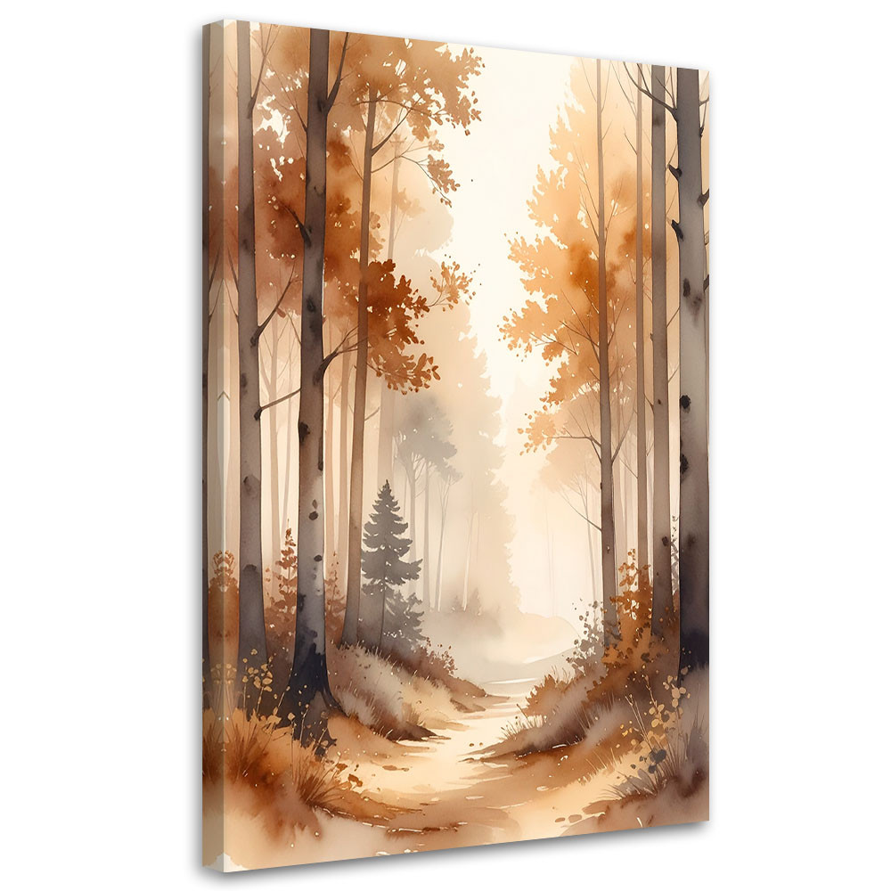 Obraz do salonu sypialni, Jesienny Mglisty Las Akwarelowy Leśny 20x30