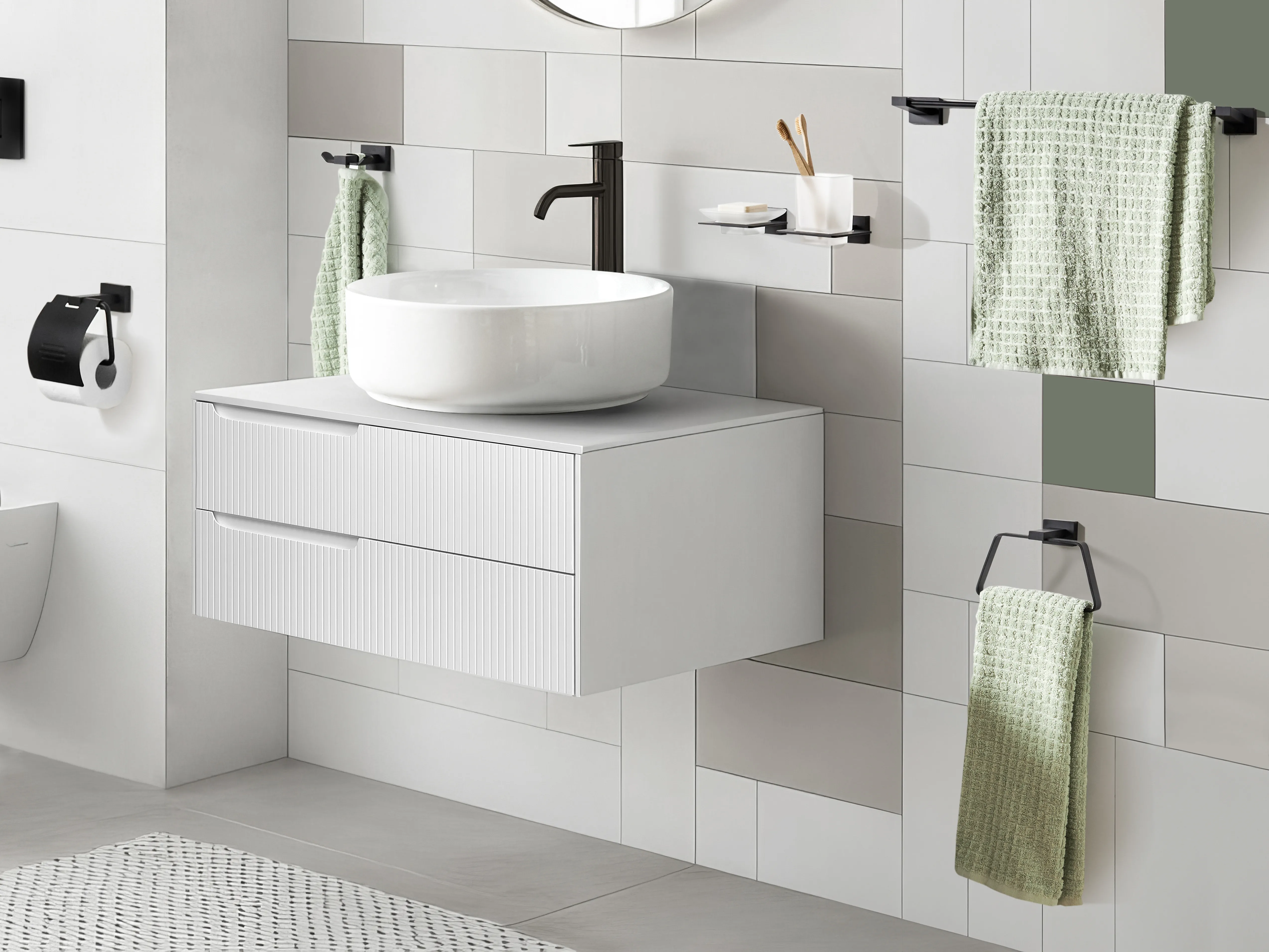 6-Piece Bathroom Hardware Set RIOHACHA with Towel Bars and Hooks Black