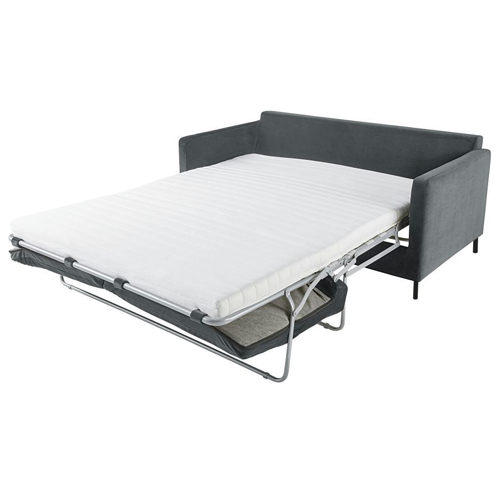 Julian - Canapé convertible 2/3 places en velours gris anthracite, matelas 10 cm