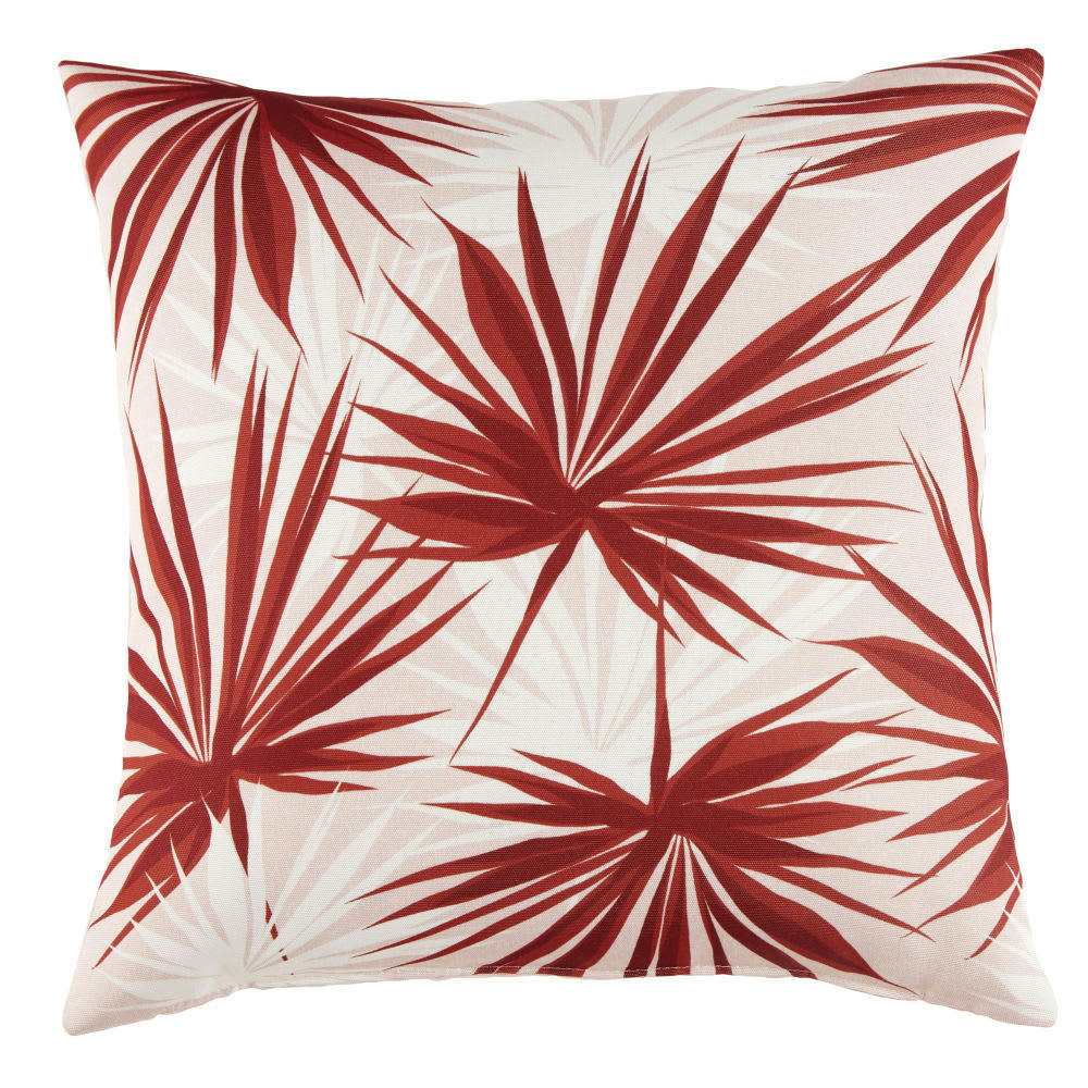 CACTEE - Coussin motif floral imprimé orange et écru 45x45