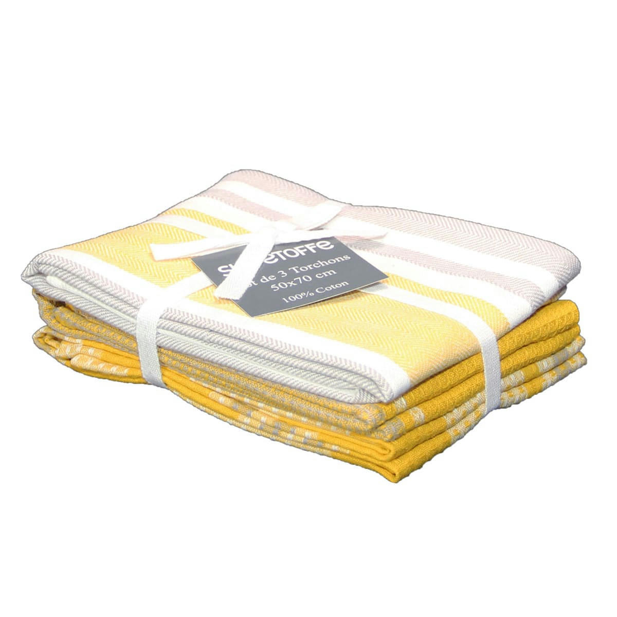 CUISINE - Lot de 3 torchons de cuisine coton curry 70 x 50