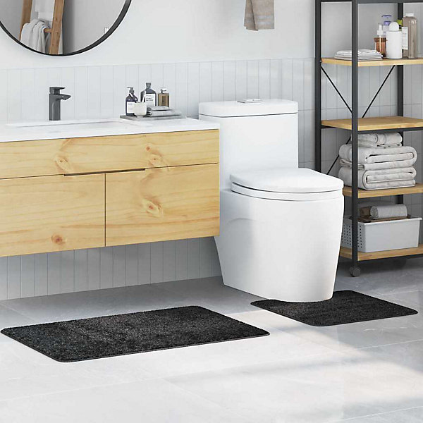 Ensemble de tapis de bain antidérapants 2 pcs Gris foncé PP vidaXL