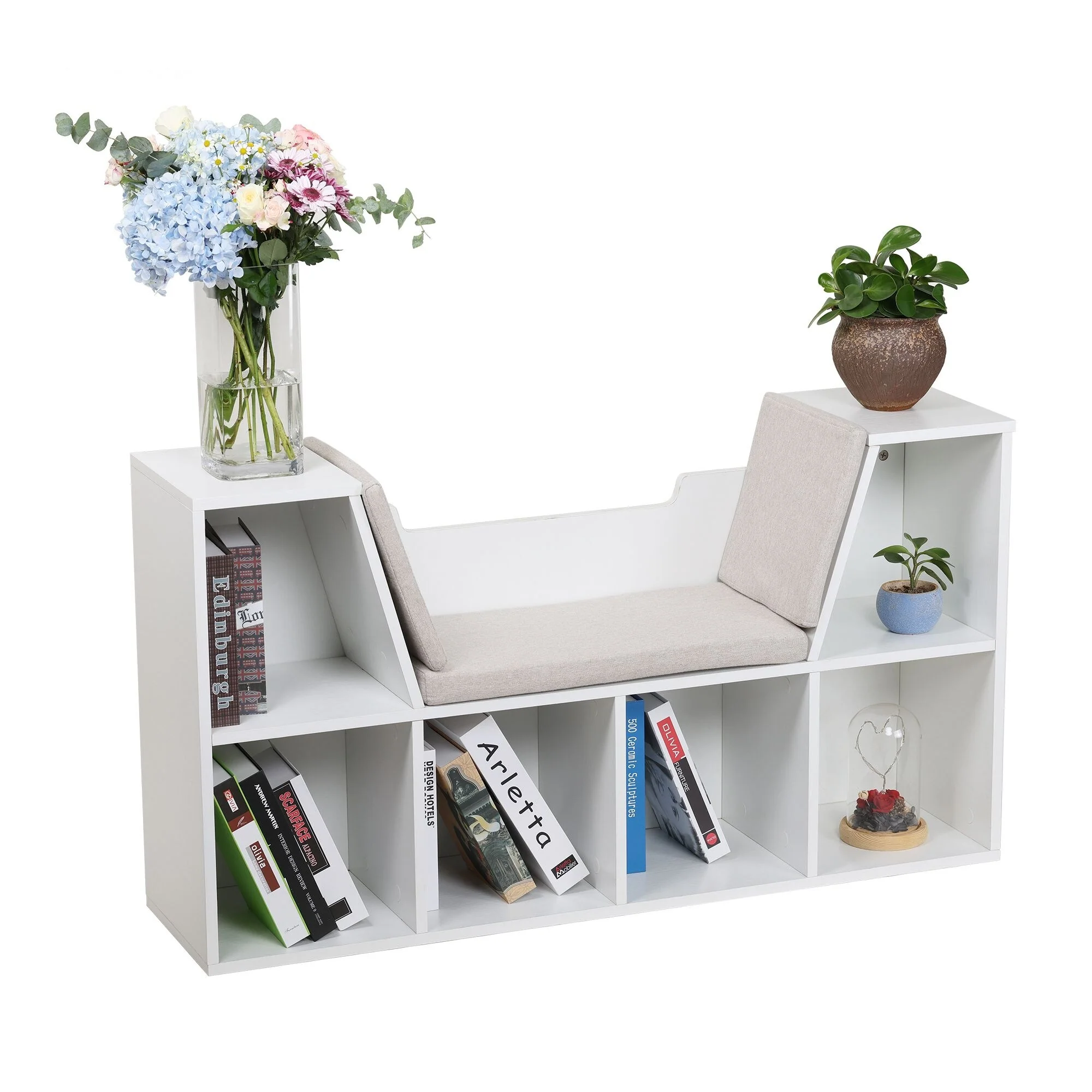 6-Cubby Kids Bedroom Storage Organizer White Cabinet Bookcase