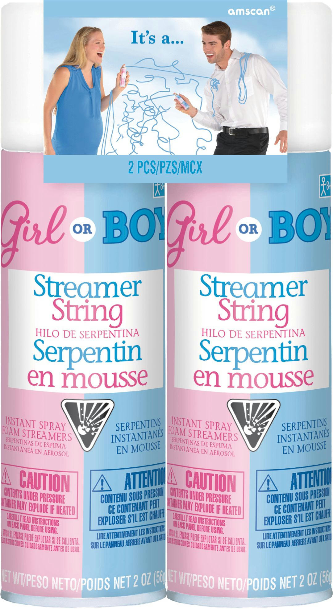 Boy Gender Reveal Streamer String, 2-pk