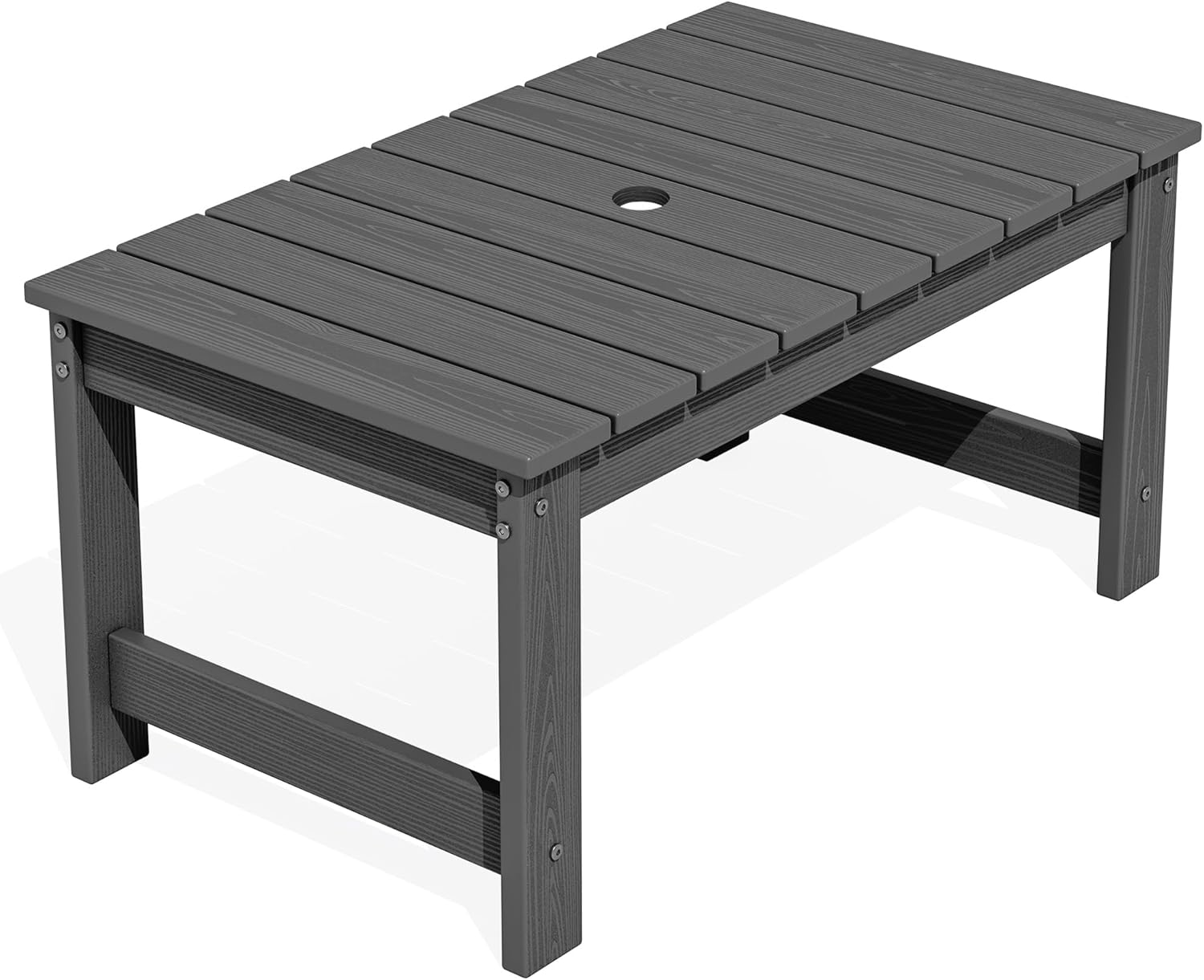 SERWALL Outdoor Coffee Table with 1.69 Umbrella Hole, HDPE Patio Coffee Table for Outside, Rectangle, Gray