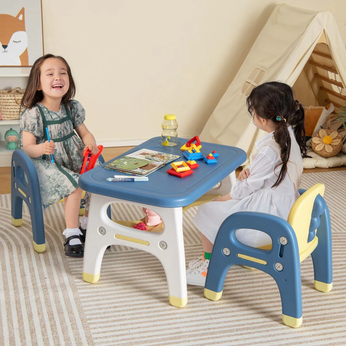 Costway Kids Table and 2 Chairs Set Activity Art Desk with Storage - See Details