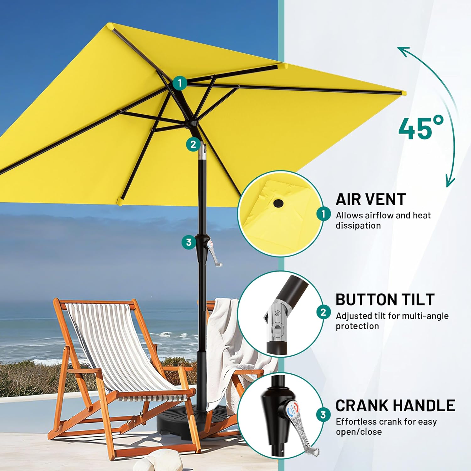 AreShark 6.5' x 10' Rectangular Patio Umbrellas for Outdoor, Outdoor Table Umbrella, Large Outdoor Patio Umbrellas with 6 Sturdy Ribs for Pool, Garden, Deck & Market (Yellow)