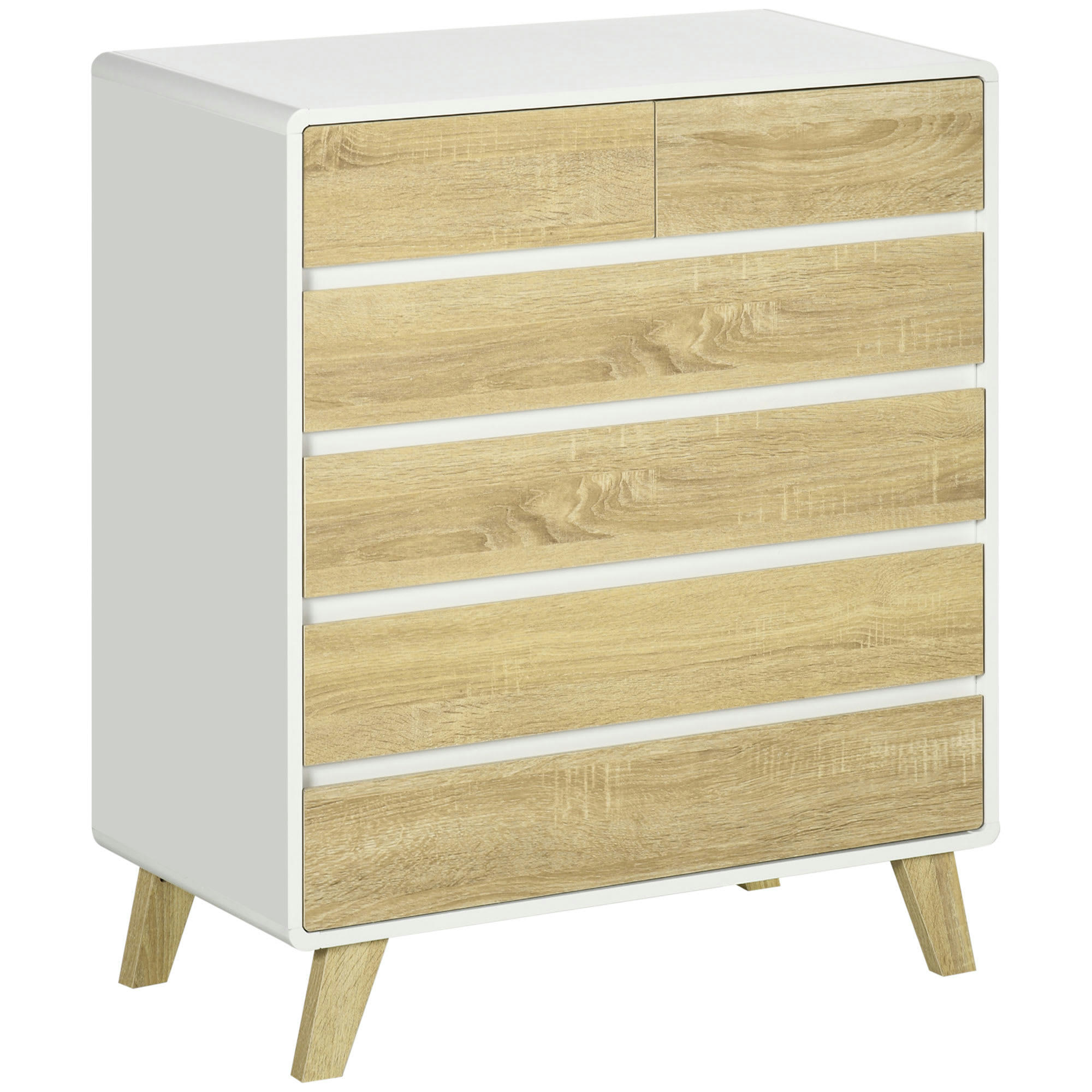 - Commode design scandinave - 6 tiroirs - blanc aspect chêne clair