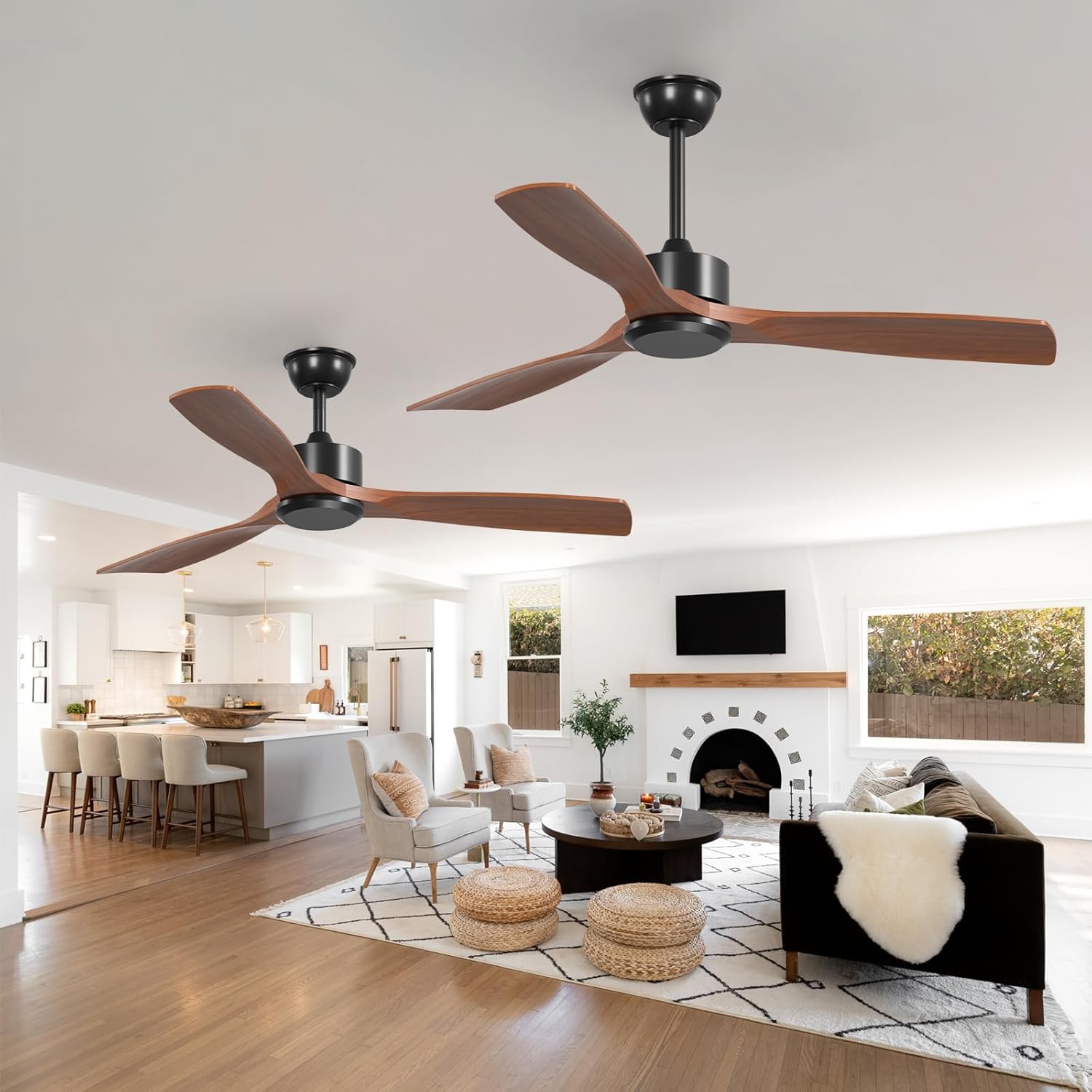 addlon 2 Pack 52 inch Ceiling Fan No Light, Black Ceiling Fans with Remote Control, Reversible, 3 Wood Blades, 6 Speeds, Noiseless, Wood Ceiling Fan without Light for Indoor/Outdoor Use