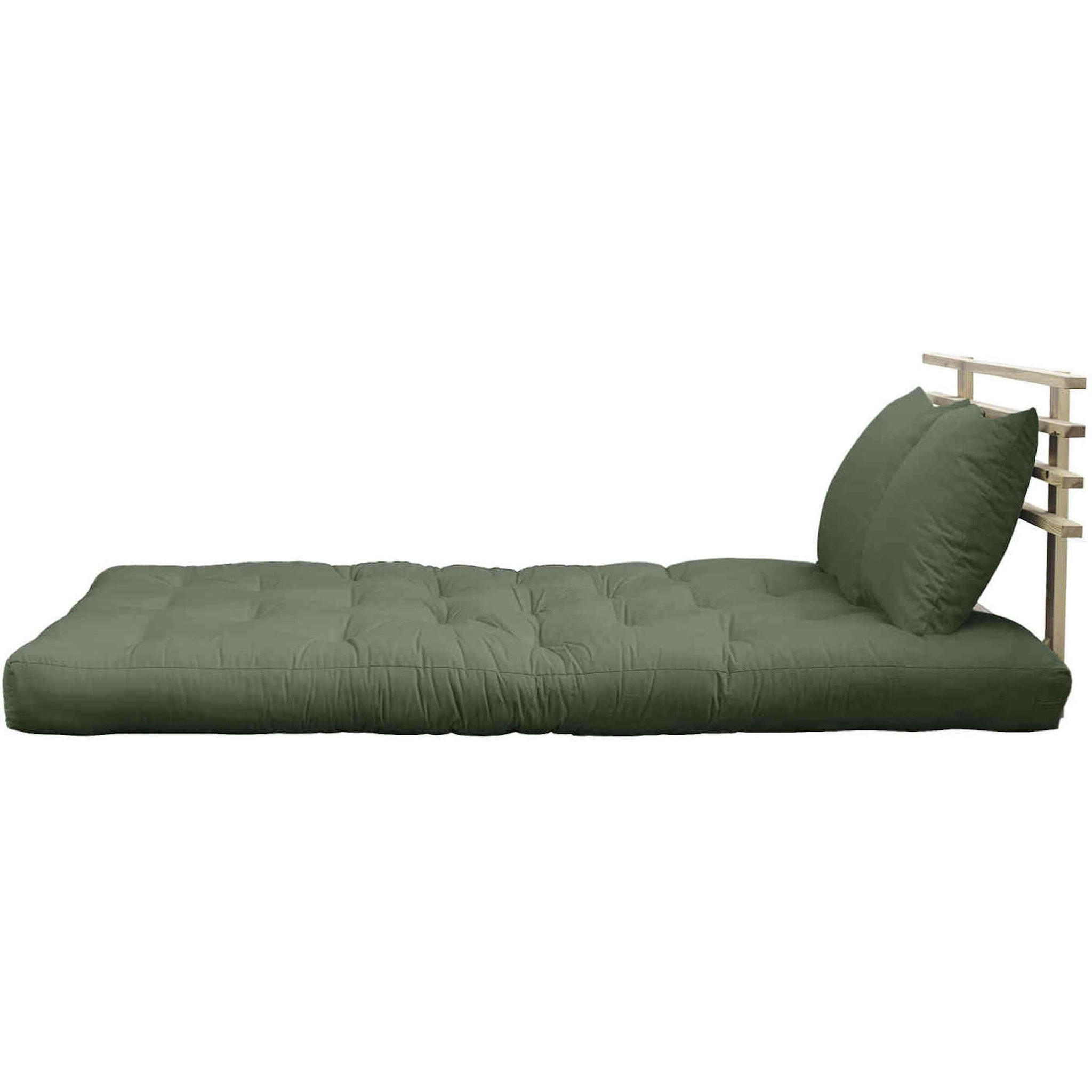 - Tête de lit en pin massif avec futon kaki 140x200
