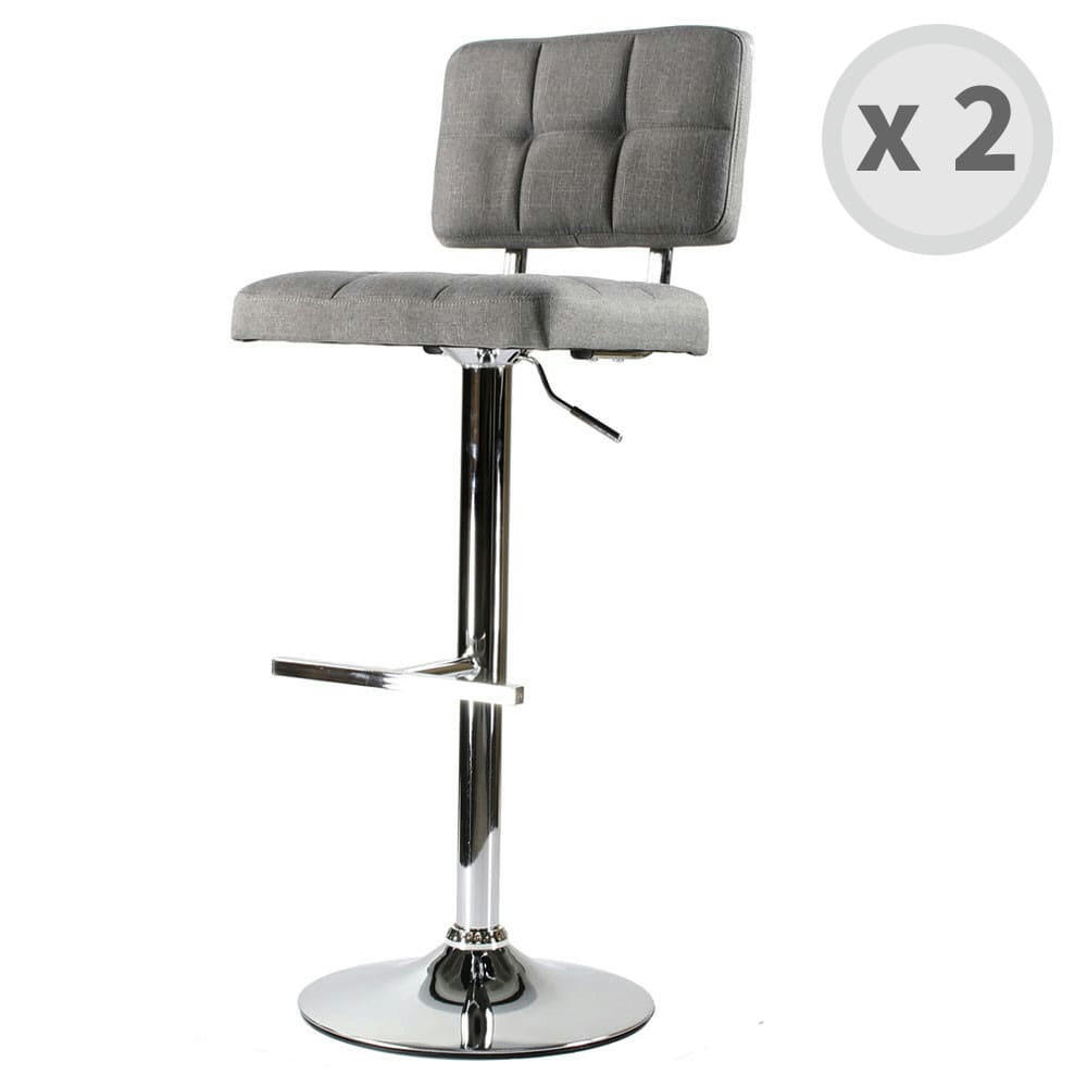 PORTLAND - Tabourets Tissu Gris  pied Chrome (x2)