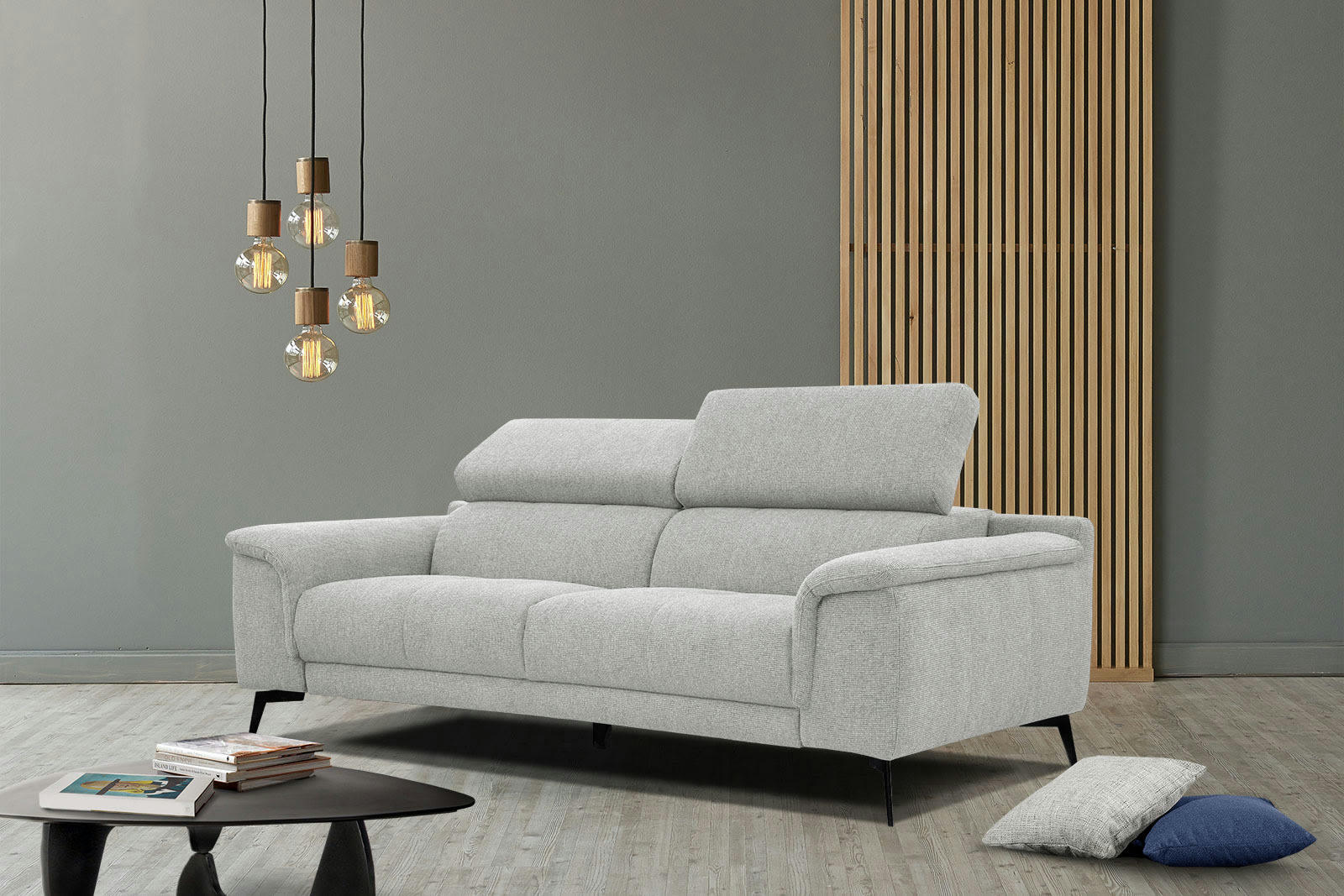 FIERO - Canapé droit 3 places XXL tissu beige clair