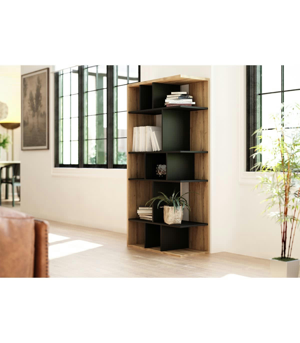 TWIN - Bibliothèque design avec 13 niches de rangement L80 x H160 cm