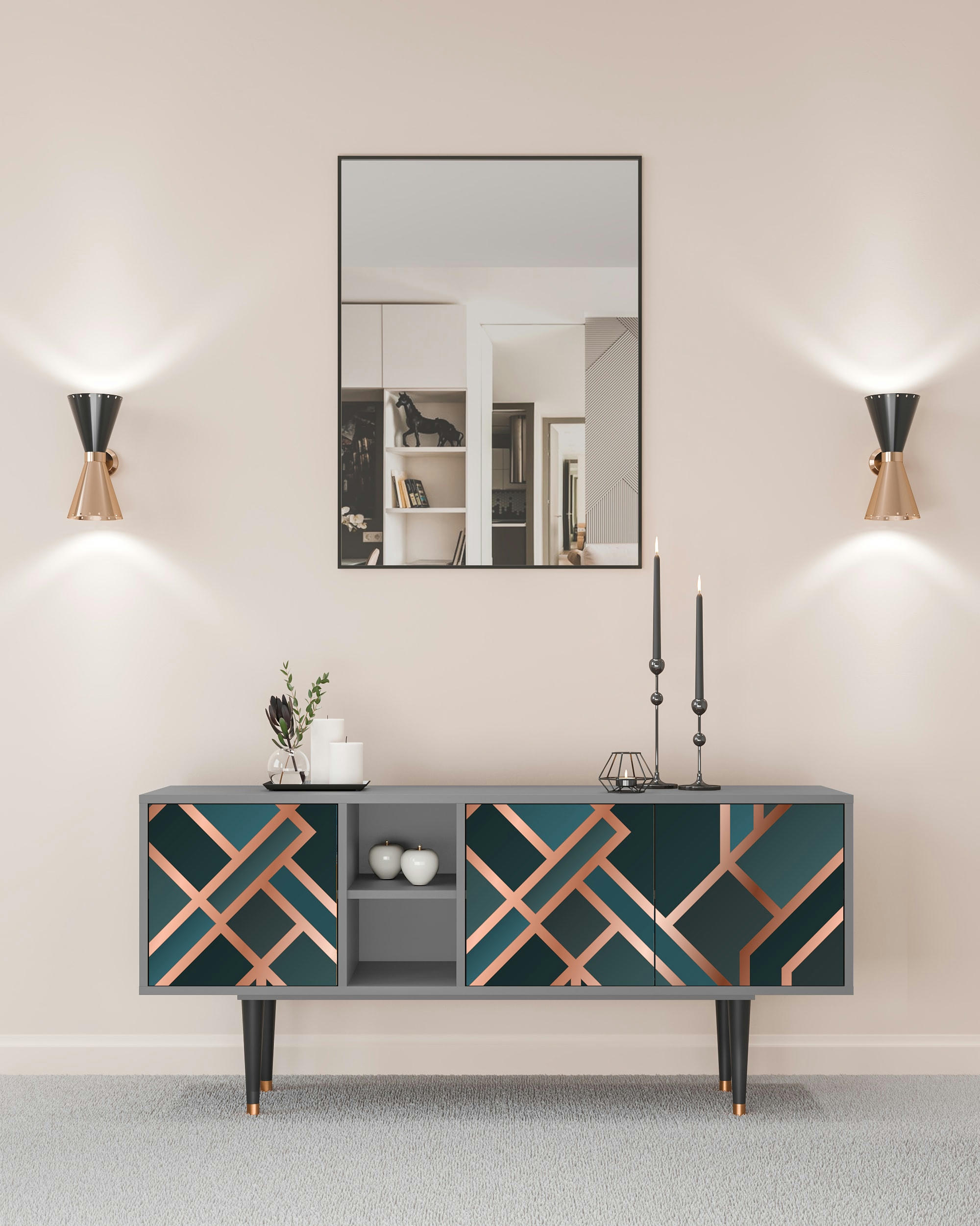 BRONZE CROSSROAD - Meuble TV  bleu-vert 3 tiroirs L 150 cm