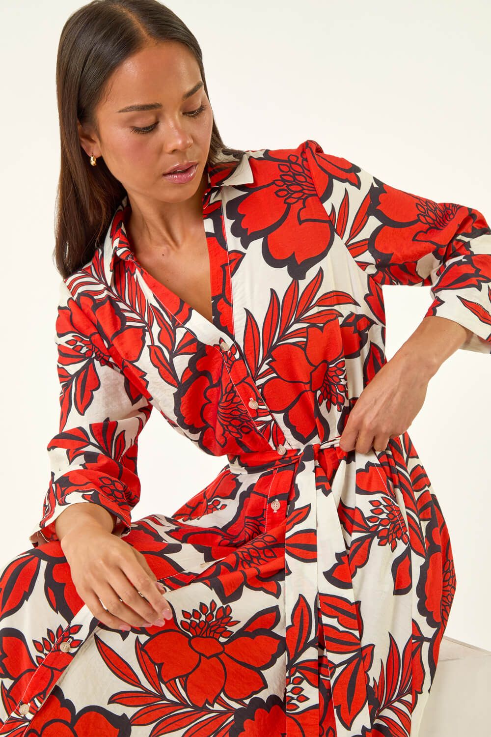 Roman Petite Floral Midi Shirt Dress